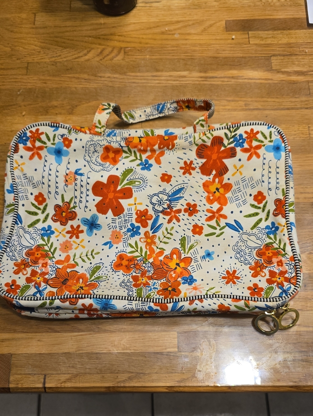 Source Unknown Floral Cosmetic Pouch in Orange, Blue & Cream